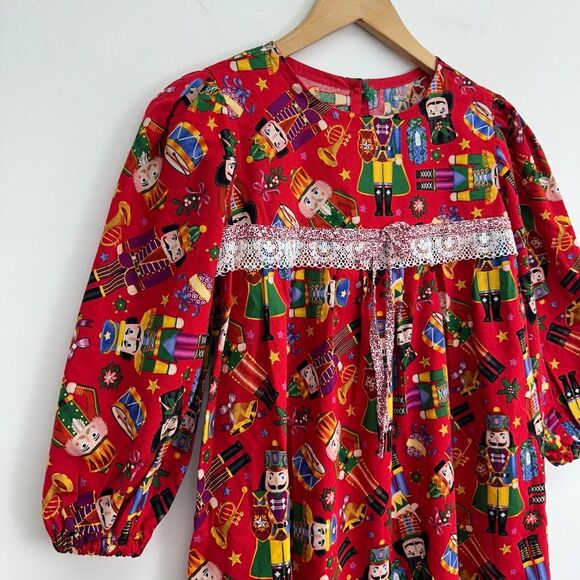 Handmade Vintage Inspired Girls Nutcracker Holiday All Over Printed Dresses - Picture 4 of 8